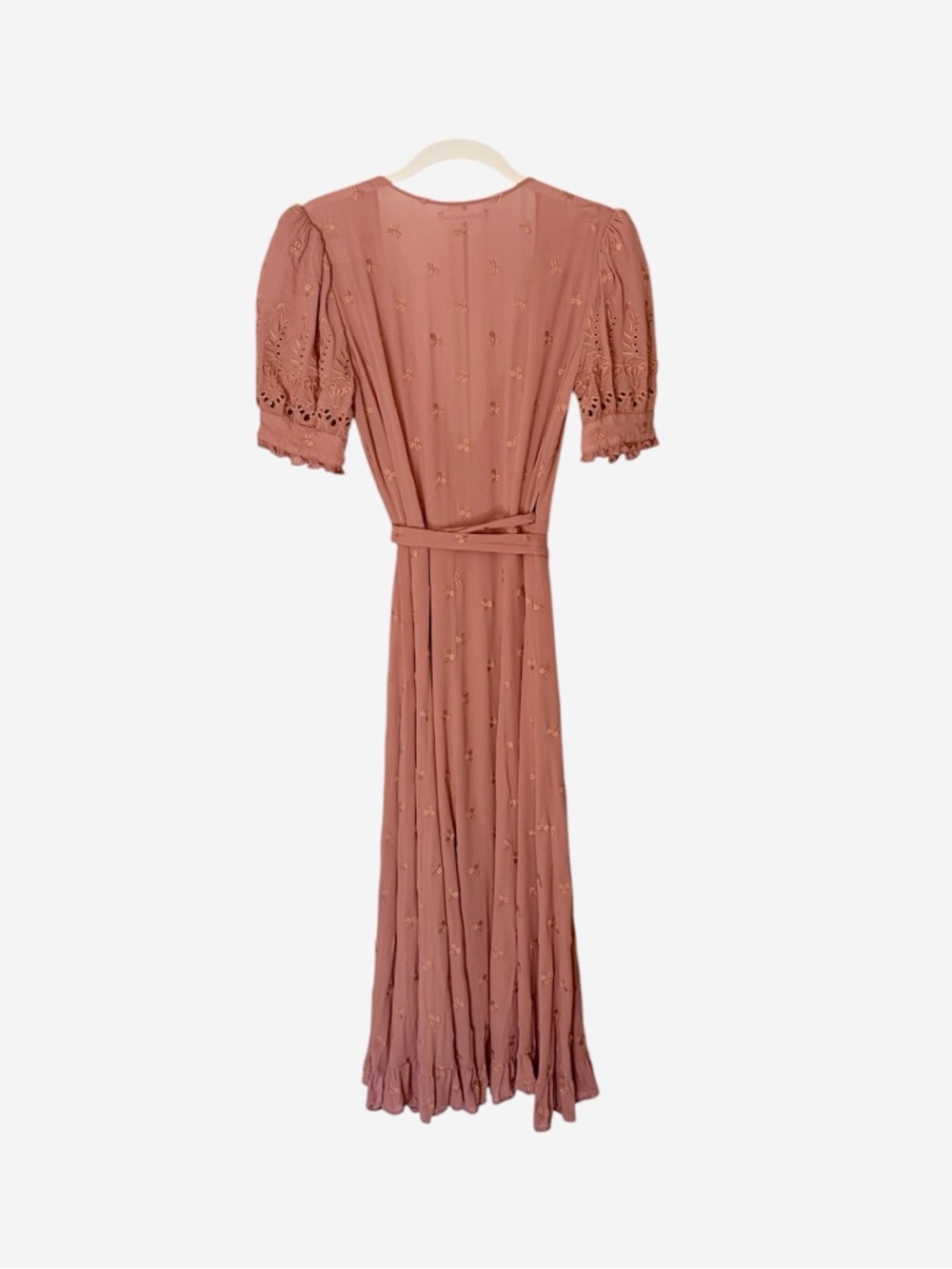 REFORMATION Annalise Wrap Dress Embroidery Rose Pink Praline S - Picture 4 of 5